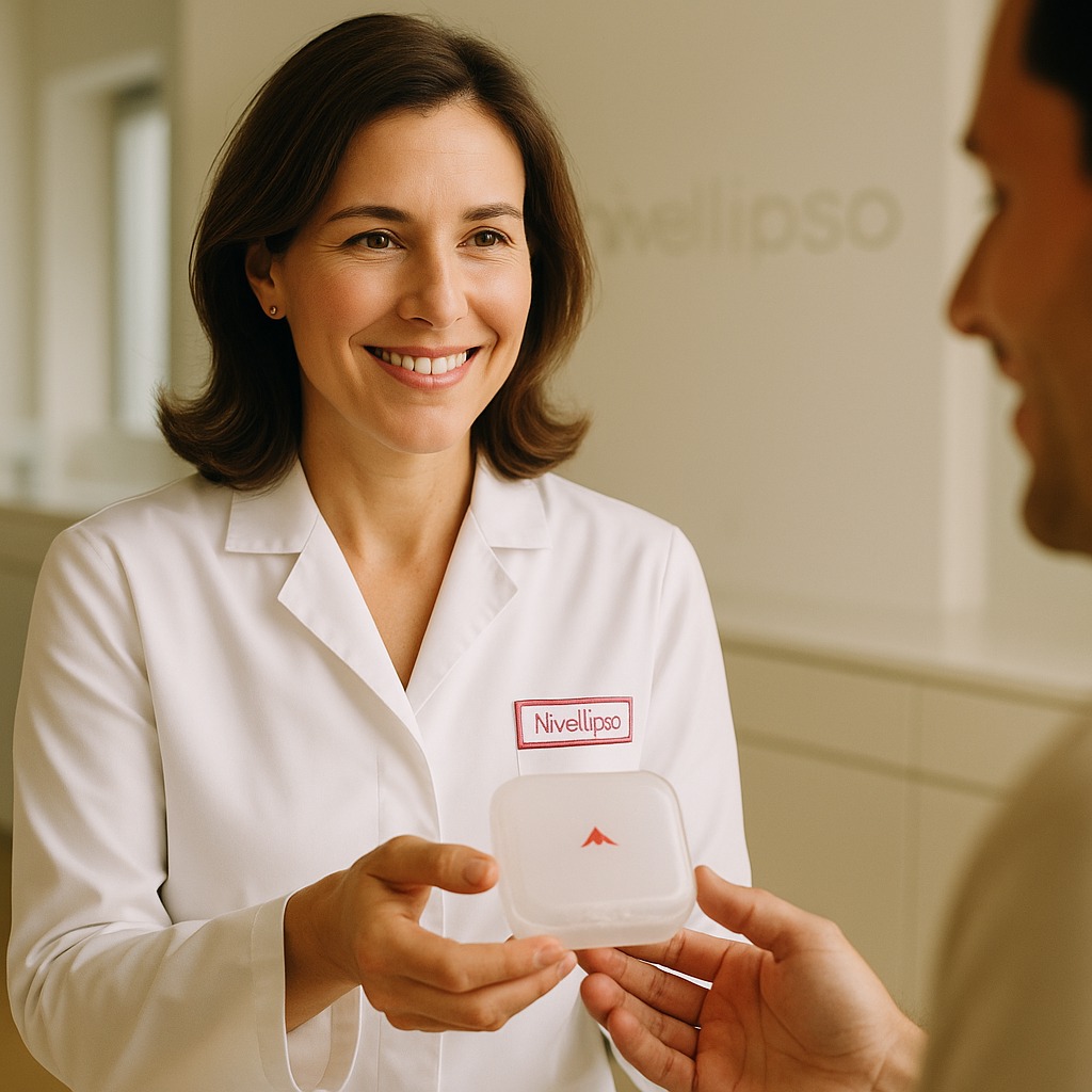 Orthodontist handing aligner case to patient